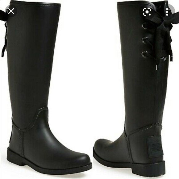 Coach Black “Tristee” Rain Boots with Lace Up Back